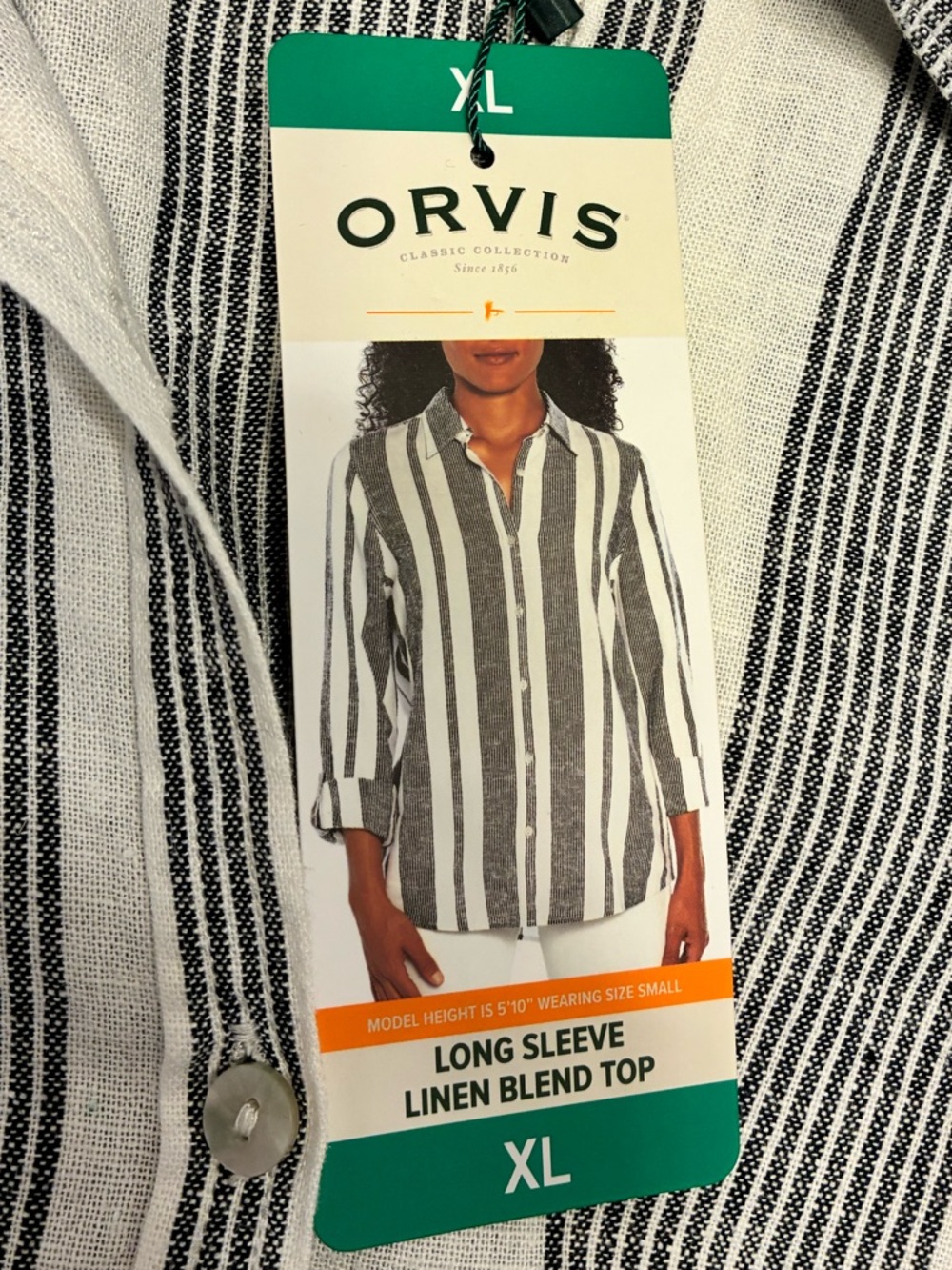 🌿 Orvis Linen Blend Button Down Shirt XL Striped Roll Tab Sleeve NWT - Picture 12 of 13